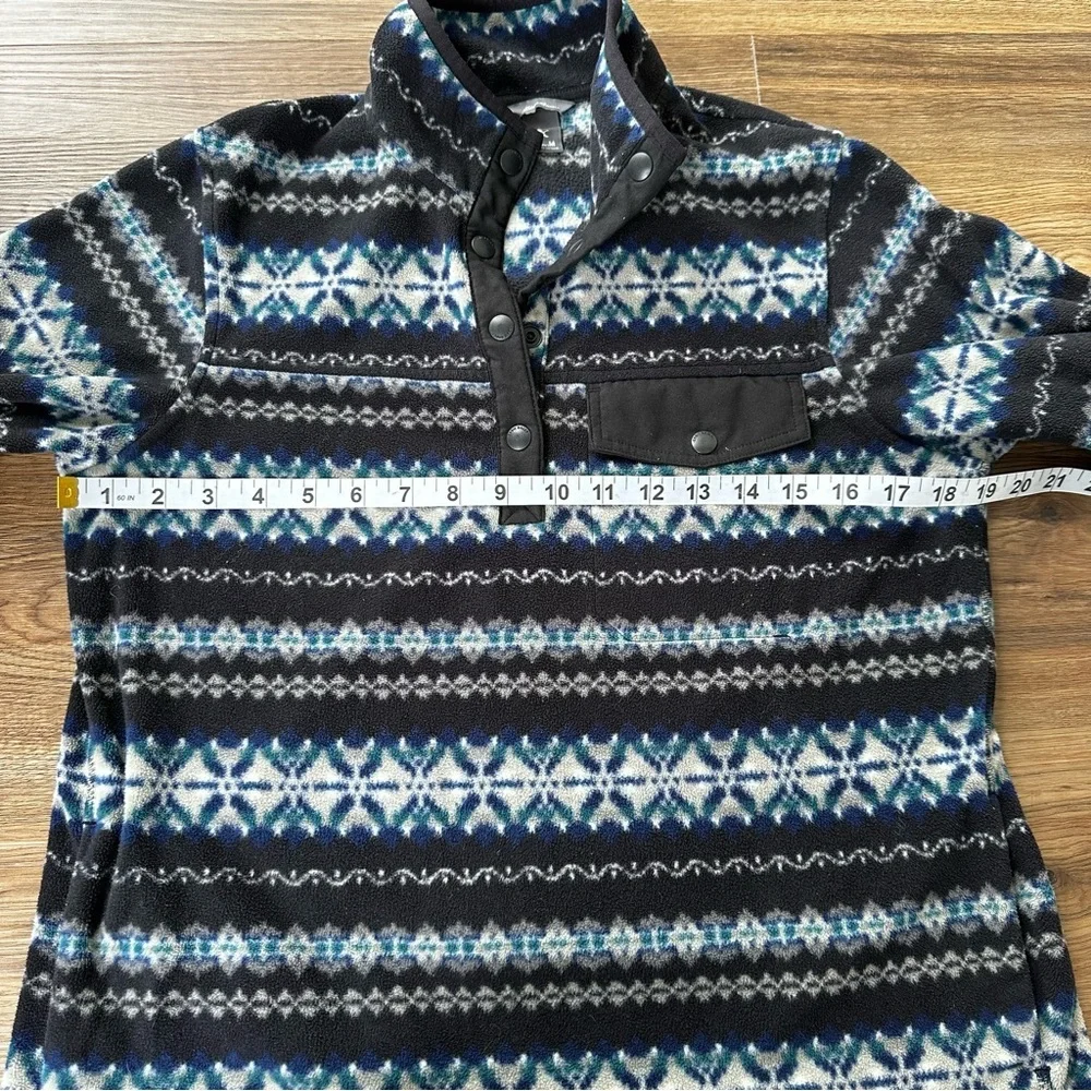 Womens Medium‎ Eddie Bauer Navy Fair Isle Fleece Pullover Snap Buttons Pockets